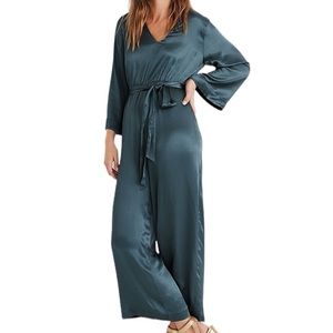 Madewell Satin V-Neck Jumpsuit size 10 sage green color NEW